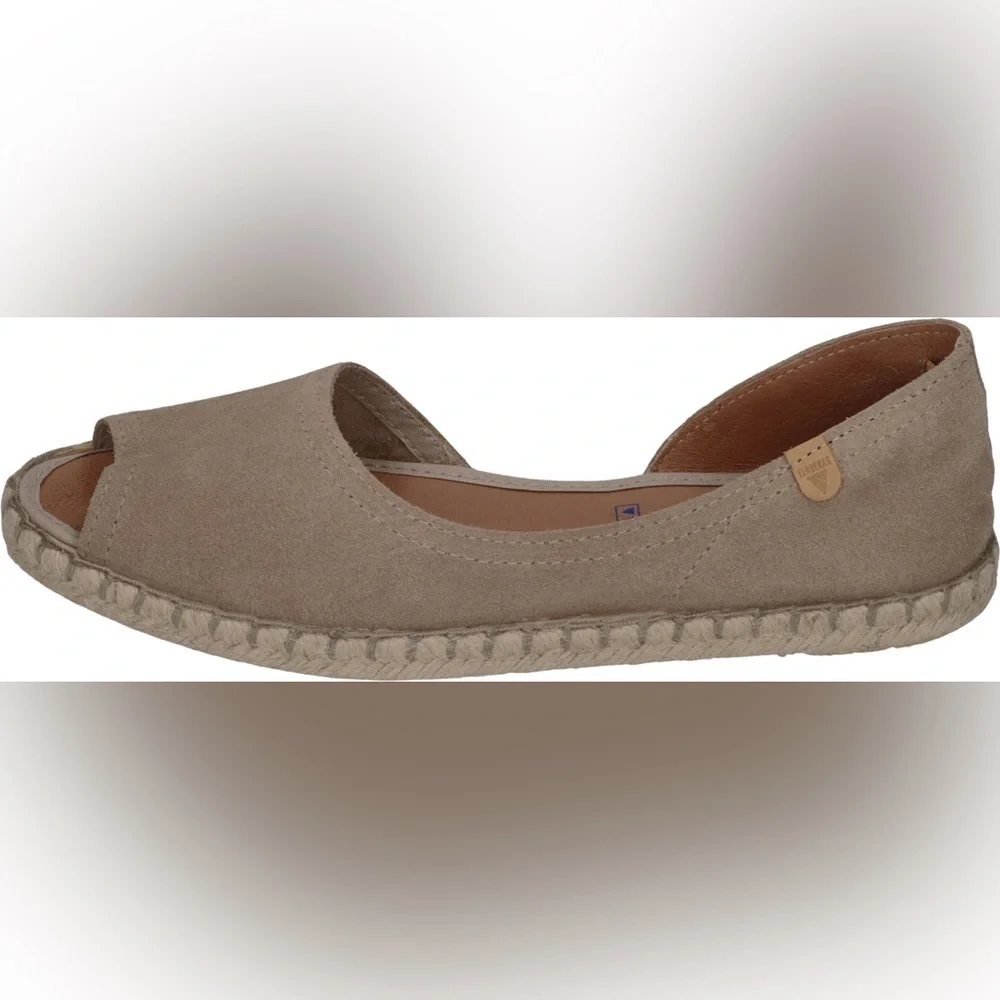 Suede Open-Toe Espadrille Flats in Taupe